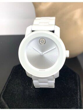 Movado Women's Watch 3600802 Bold Swiss Quartz Silver Dial White Ceramic 36mm